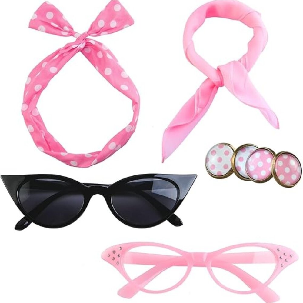 Dapper Day Accessories 6 Piece Set Hot Pink Cat Eye Chiffon Scarf
